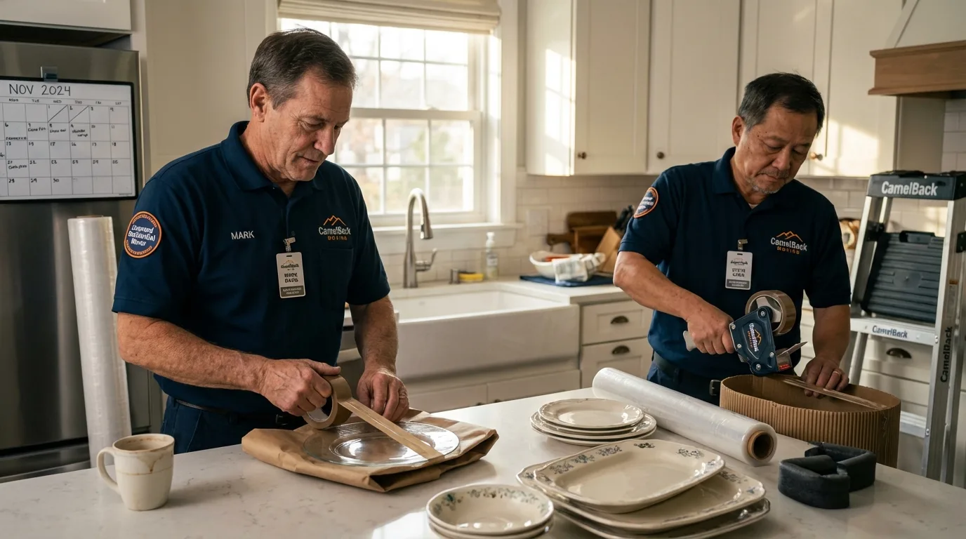 Professional crew packing kitchen dishware in Yeagertown, PA